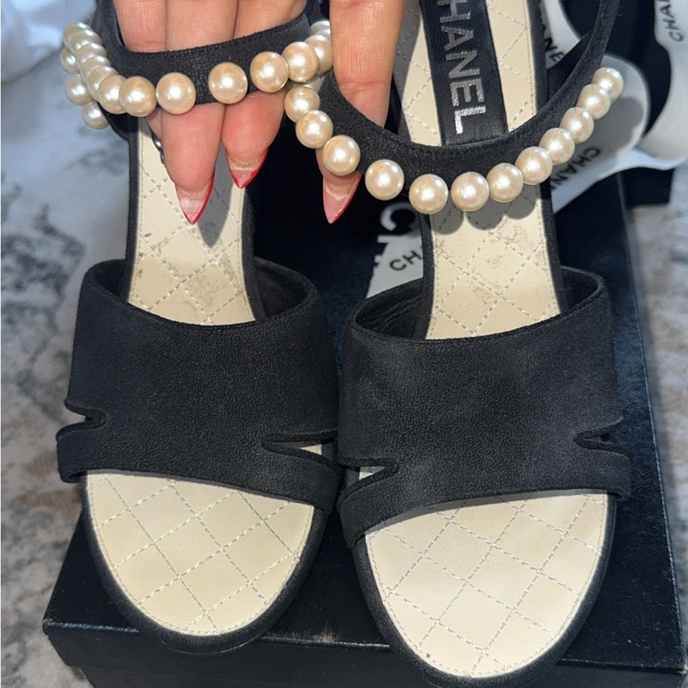 Chanel Black Pearl-Embellished Women's Sandals